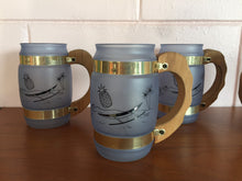 Load image into Gallery viewer, Vintage 1950s Siesta Ware Hawaiian Tiki Glass Barrel Mug Set of 4