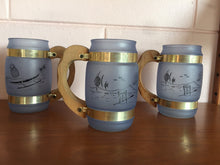 Load image into Gallery viewer, Vintage 1950s Siesta Ware Hawaiian Tiki Glass Barrel Mug Set of 4