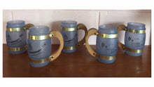 Load image into Gallery viewer, Vintage 1950s Siesta Ware Hawaiian Tiki Glass Barrel Mug Set of 4