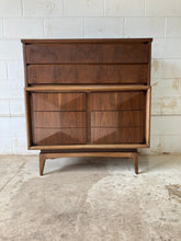 Load image into Gallery viewer, Vintage Mid Century Modern Tall Diamond Front Dresser by United Furniture