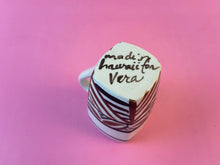 Load image into Gallery viewer, Vintage 1970s Hand Painted Tapa Print Hawaiian Ceramic Mug Personalized “Wela” means “Vera”