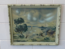 Load image into Gallery viewer, Vintage Airbrushed Turner Style Mathews Print of Sailboat in Faux Bamboo Frame