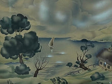Load image into Gallery viewer, Vintage Airbrushed Turner Style Mathews Print of Sailboat in Faux Bamboo Frame