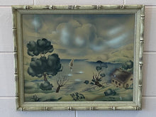Load image into Gallery viewer, Vintage Airbrushed Turner Style Mathews Print of Sailboat in Faux Bamboo Frame