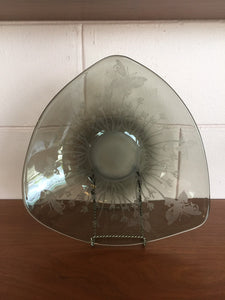 Vintage 1960s Mid Century Modern Art Glass Etched Butterfly Bowl In The Style of Micheal Bang for Holmegaard