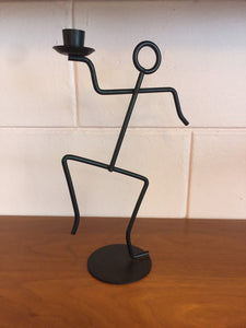 Vintage 1980s Pair of Post Modern Memphis Styled Black Metal Dancing Man Candle Holders By Scardy