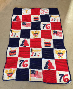 Vintage 1976 Bicentennial Americana Stars and Stripes Hand Made Afghan or Throw