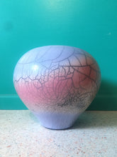 Load image into Gallery viewer, Beautiful 1980s Pink and Blue Spider Web Vase
