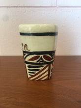Load image into Gallery viewer, Vintage 1970s Hand Painted Tapa Print Hawaiian Ceramic Mug Personalized “Kolokea” means “Dorothy”
