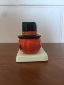 Vintage 1980s Ceramic Pumpkin or Jack O Lantern Tea Light Candleholder