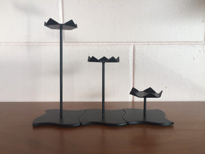 Vintage 80s Style Mid Century Modern Trio of Cast Iron Candle Holders