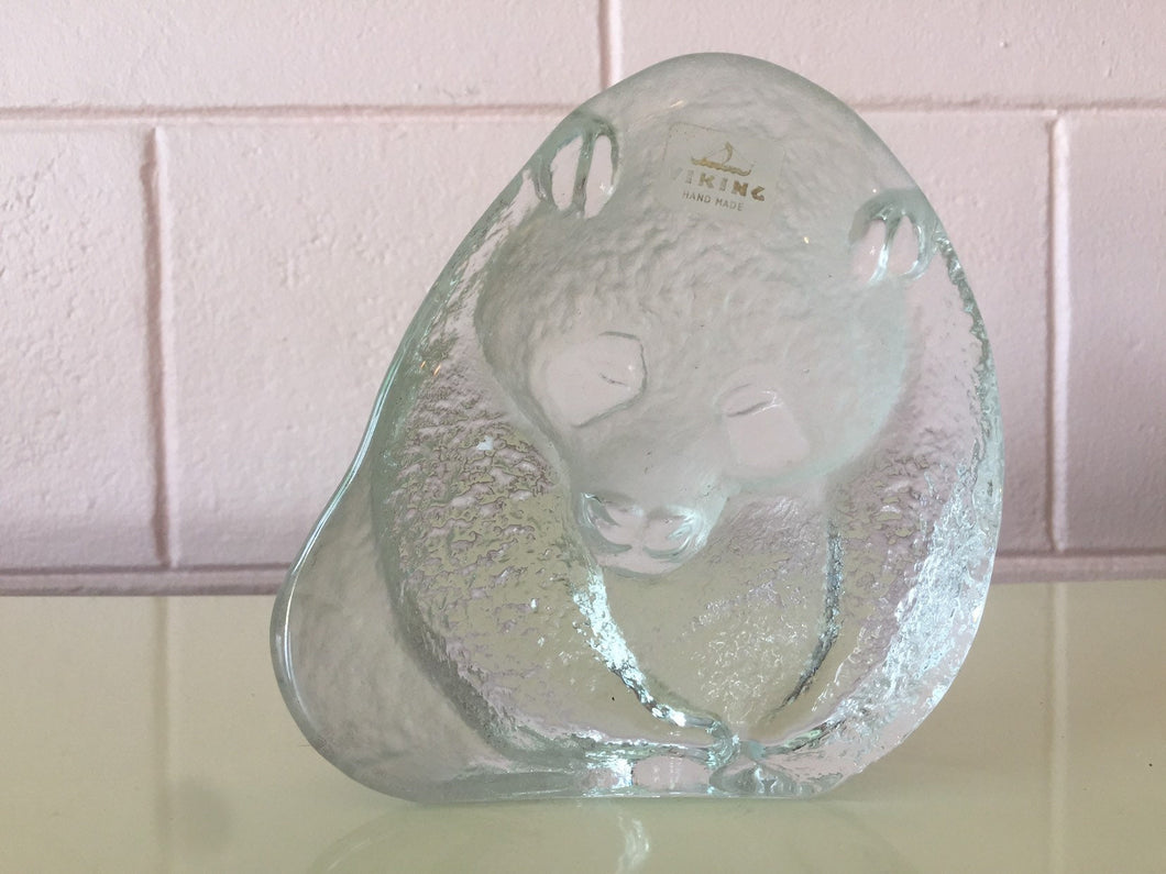 Vintage Viking Glass Panda Bear Paperweight Clear Frosted Art Glass
