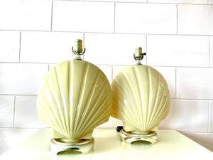 Beige Glass Pair of 80’s Seashell Table Lamps || Vintage Light || Bubblegum Lamp || Sea Shell Nautical ||