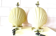 Load image into Gallery viewer, Beige Glass Pair of 80’s Seashell Table Lamps || Vintage Light || Bubblegum Lamp || Sea Shell Nautical ||
