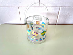 Vintage 1980s Acrylic Ice Bucket With Hot Air Balloon Design by Culver