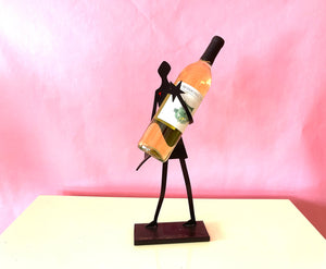 Vintage 1980s Man in Silhouette Wrought Iron Wine Bottle Holder