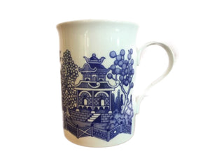 Vintage 1980s Blue + White Pagoda Transferware Coffee Mug