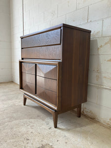 Vintage Mid Century Modern Tall Diamond Front Dresser by United Furniture