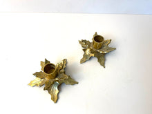 Load image into Gallery viewer, Vintage 80s Pair of Brass Poinsettia Candlestick Holders
