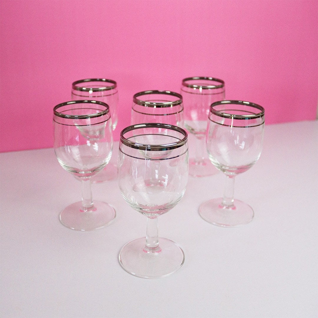 Vintage 1950s Silver Band Aperitif Glasses In The Style of Dorothy Thorpe - Set of 6