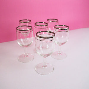 Vintage 1950s Silver Band Aperitif Glasses In The Style of Dorothy Thorpe - Set of 6