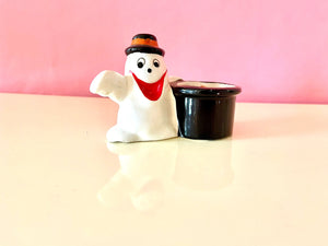 Vintage 1980s Ceramic Happy Ghost Lantern Tea Light Candleholder