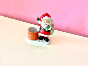 Vintage 1980s Ceramic Santa Claus Tea Light Candleholder