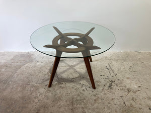 Vintage 60s Adrian Pearsall Sculpted Walnut Glass Top Compass Dining Table