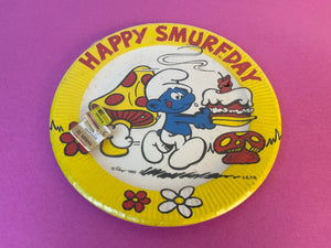 Vintage 1982 Happy Smurfday Birthday Party Plates NOS