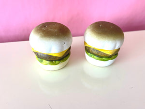Vintage 1980s Ceramic Cheeseburger Salt and Pepper Shaker Set