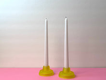 Load image into Gallery viewer, Vintage Pair of Vaseline Glass Candlestick Holders

