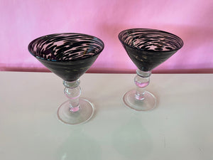 Vintage 90s Pair of Blown Glass Martini Glasses
