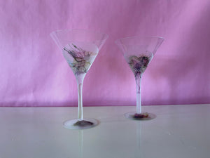 Vintage 90s Pair of Martini Glasses with Scribble Design