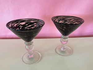 Vintage 90s Pair of Blown Glass Martini Glasses