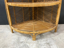 Load image into Gallery viewer, Vintage 1960s French Rattan and Wicker Étagère Corner Shelf
