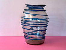 Load image into Gallery viewer, Vintage 80s Style Modern Clear Glass Vase with Applied Blue Swirl In The Style of Blenko
