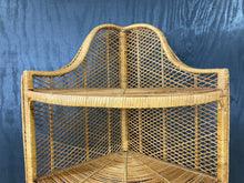 Load image into Gallery viewer, Vintage 1960s French Rattan and Wicker Étagère Corner Shelf
