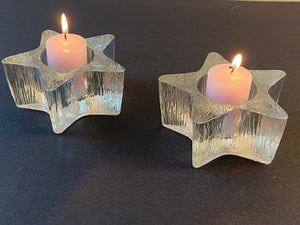 Vintage 1980s Pair of Avon Starbright Glass Tealight or Votive Candle Holders