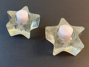 Vintage 1980s Pair of Avon Starbright Glass Tealight or Votive Candle Holders