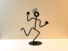 Load image into Gallery viewer, Vintage 1980s Post Modern Memphis Styled Black Metal Running Man Candle Holder By Scardy
