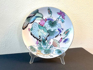 70s Decorative Chinoiserie Ceramic Plate with Lotus Flower Design by China Trader