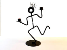Load image into Gallery viewer, Vintage 1980s Post Modern Memphis Styled Black Metal Running Man Candle Holder By Scardy

