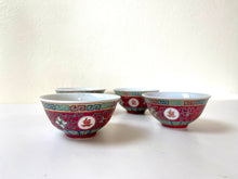 Load image into Gallery viewer, Vintage Red Mun Shou Famille Rose Longevity Jingdezhen Set of Three Rice Bowls
