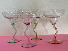 Load image into Gallery viewer, Vintage 1990 Set of Four Zig Zag Stemmed Margarita Glasses
