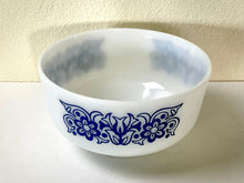 Load image into Gallery viewer, Vintage 1960s Fire King Blue Flower Scroll Milk Glass Mixing Bowl
