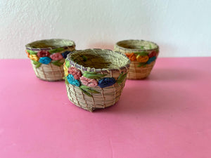 Vintage Set of Three Handwoven Decorative Mini Baskets
