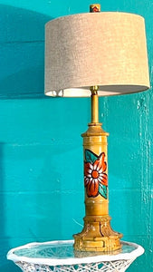 Vintage 90s Hibiscus Tiki Torch Table Lamp
