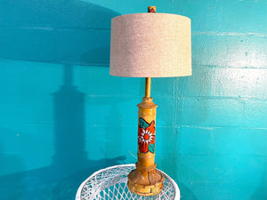 Vintage 90s Hibiscus Tiki Torch Table Lamp