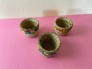 Vintage Set of Three Handwoven Decorative Mini Baskets