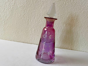 Vintage 60s Etched Glass Bottle Perfume Decanter Storage Bottle